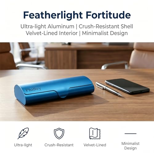 Philley Aluminum Ultra-Light Eyeglasses Case Hard Shell Nearsighted Glasses Case for Women & Men - color: Blue