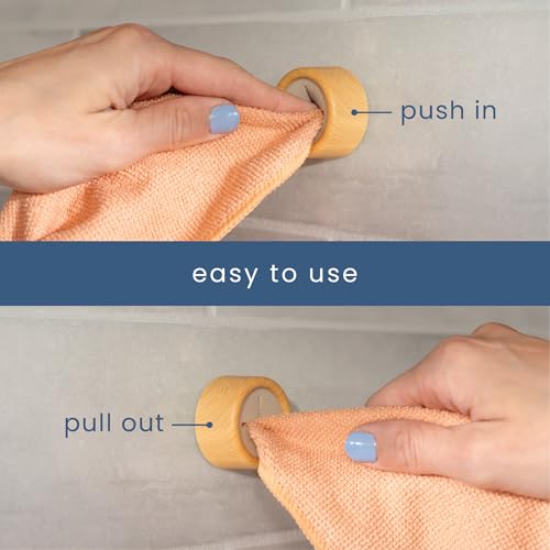 S&T INC. Round Adhesive Push Towel Hooks for Kitchen, Hand and Dish Towels, Plastic, Bamboo, 4 Pack - color: Bamboo