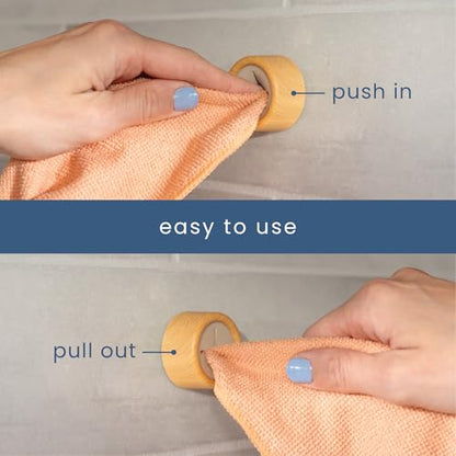 S&T INC. Round Adhesive Push Towel Hooks for Kitchen, Hand and Dish Towels, Plastic, Bamboo, 4 Pack - color: Bamboo