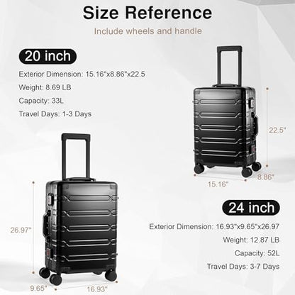 VentureVault All Aluminum Carry On Luggage 22x14x9 Airline Approved，Zipperless Luggage Premium Aluminum Suitcase Luggage, Hard Shell Carry On Luggage with Spinner Wheels (black, 20inch) - color: Black, size: 20inch