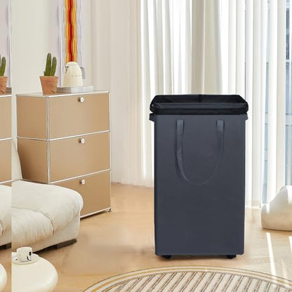DOKEHOM 90L X-Large Laundry Basket with Removable Wash Bag on Wheels, Collapsible Rolling Laundry Hamper, Foldable Clothes Organizer, Folding Washing Bin (Grey) - color: Grey, size: X-Large Pro 29"
