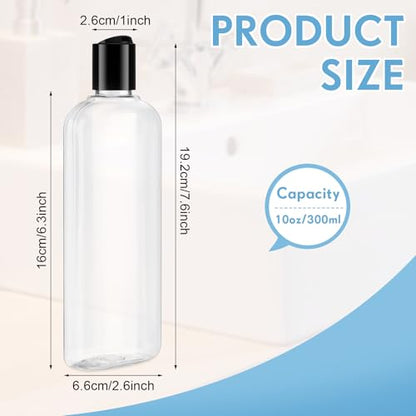 Domensi 24 Pcs Plastic Bottle Squeeze Containers with Disc Cap Travel Bottles Reusable Empty Toiletries Shampoo Containers Refillable Travel bottles for Shampoo Lotions (10oz,Black) - color: Black, size: 10oz