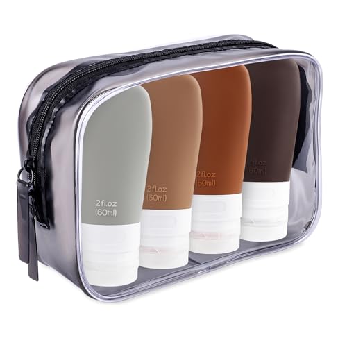 INSFIT Travel Bottles for Toiletries, TSA Approved 3oz Travel Size Containers, BPA Free Leak Proof Squeezable Silicone Tubes for Shampoo Conditioner Lotion Body Wash with Labels - color: Brown 2oz, size: 2 Ounce