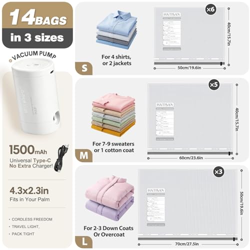 Vacuum Seal Bags for Clothing Travel with Rechargeable Electric Pump, Space Saver Vacuum Storage Bags Travel, Reusable Compression Bags for Luggage Home (14pcs Checkered) - color: 14pcs Checkered