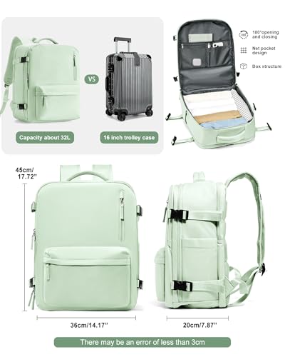 VGCUB Travel Backpack for Women Men for Spirit Airlines Personal Item Bag 18x14x8 Inches Laptop College Backpack,Waterproof Carry on Flight Approved Work Backpack Mochila de Viaje,Large Mint green - color: (Mint Green), style: X-large