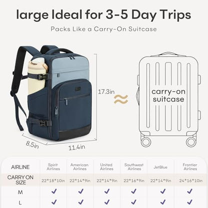 mibasies 30L Travel Backpack for Women & Men: Flight Approved Carry On Backpack, TSA Personal Item Bag with Water Bottle Pocket, Weekender Essentials Backpacks fits 15.6" Laptop - Black Blue - color: Black Blue, size: Large