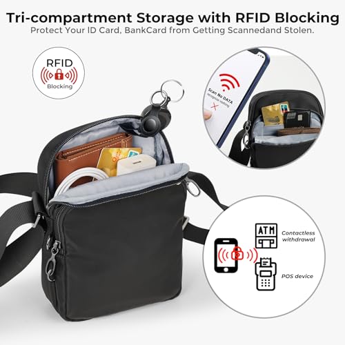 Crossbody Sling Bag Mini Anti Theft for Men, Small Shoulder Bags with Zipper Lock RFID Travel Purse