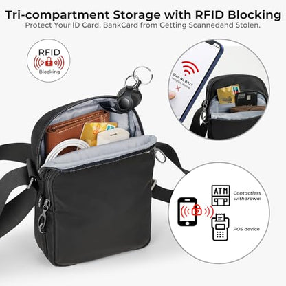 Crossbody Sling Bag Mini Anti Theft for Men, Small Shoulder Bags with Zipper Lock RFID Travel Purse