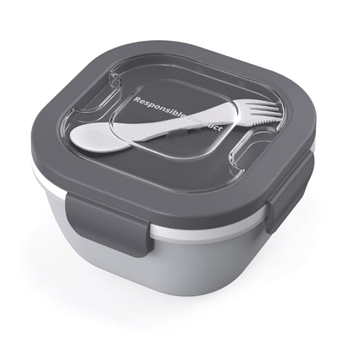 Responsible Products Leak Resistant Bento Box with Tableware for Adult - Teens, Insulated Lunch Box for Women - Men - Girls - Boys, BPA Free, Dishwasher Safe, Microwave Safe, Freezer Safe, 46 oz - color: Arctic Grey, size: Salad All-In-One