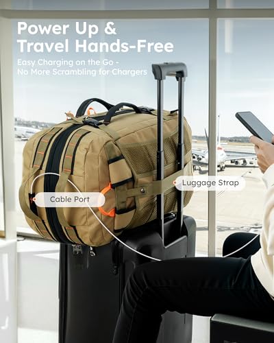 Tolaccea Travel Backpack for Men Women, 40L-50L Carry On Backpack with Wet Dry Compartment, TSA Approved Laptop Daypack Fits 15.6", Convertible Expandable Large Rucksack Duffel Bag for Work Travel - color: Khaki