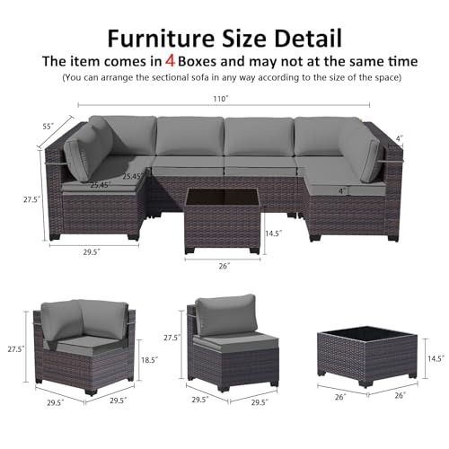 9 Pieces Outdoor Sectional Furniture All Weather PE Rattan Wicker Patio Conversation Set with Coffee Table and 8 Thickened Cushions,Grey - color: Grey, size: 9 Sofa Set
