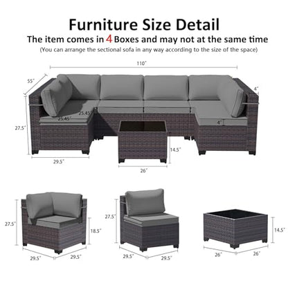 9 Pieces Outdoor Sectional Furniture All Weather PE Rattan Wicker Patio Conversation Set with Coffee Table and 8 Thickened Cushions,Grey - color: Grey, size: 9 Sofa Set