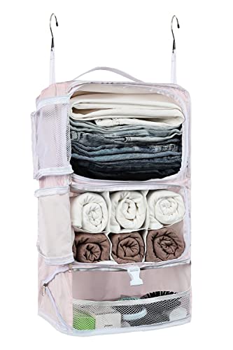 ELEZAY Hanging Packing Cubes Portable Closet 3-Shelf Travel Collapsible Compression Garment Organizer for Carry-on Luggage Suitcase Space Saver Bag X-Large_No Side Pockets, Blush Pink - color: Blush Pink, size: X-Large_12*10*24 IN