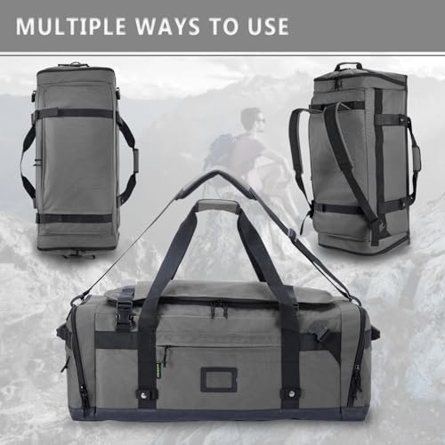 Large Duffle Bag for Travel - Men & Women, Foldable Gym Duffle Backpack, Heavy Duty Tactical Military Canvas Duffel Bags, Extra Big Carry On with Shoe Pockets, Waterproof (80L/103L) - color: Grey, size: M(80L)