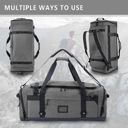 Large Duffle Bag for Travel - Men & Women, Foldable Gym Duffle Backpack, Heavy Duty Tactical Military Canvas Duffel Bags, Extra Big Carry On with Shoe Pockets, Waterproof (80L/103L) - color: Grey, size: L(103L)