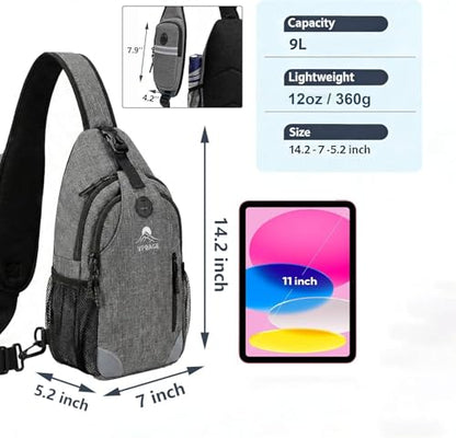 Sling Backpack for Women & Men, Crossbody Travel Bag with Water Bottle Holders, 17 Pockets, Quick-Access Phone Pocket, Hidden Security Pocket, Fits 11" Tablet, for Daily Carry, Travel, Theme Parks - color: B-charcoal