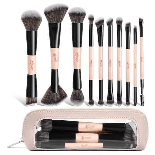 10 PCS Travel Makeup Brush Set With Bag, Makeup Brushes, Double-End Multi-functional Brushes for Foundation Powder Blush Eyeliner Eyeshadows, Professional Face Brush Set（Pink） - color: Pink