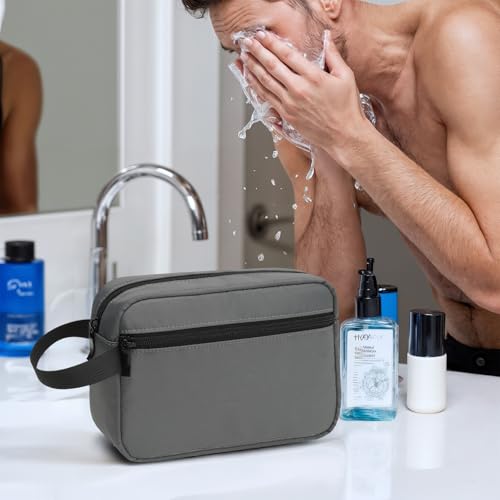 Travel Hanging Toiletry Bag with Carry Handle - Water-Resistant Small Cosmetic Organizer for Men & Women, Makeup, Shaving Kit, Gym & Travel Essentials (Charcoal Gray) - color: Charcoal Gray