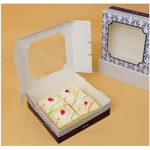 20 Pack Bakery Boxes with Window Small 6x6x2 inch for Cookie, Candy, Pastry, Brownie, Chiffon Cake, Tart, Pie, Waffle (Two-Tone Classic 2) - color: Two-Tone Classic 2