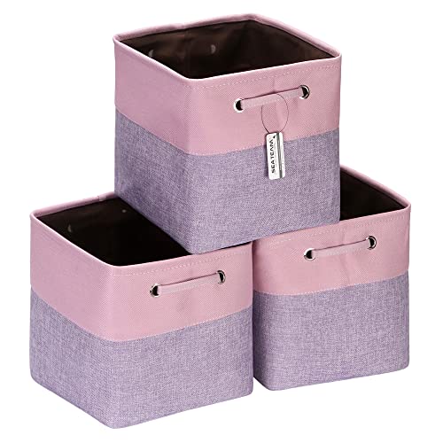 Sea Team 3-Pack Cubic Storage Basket Set, Storage Cube Organizer, Clothes Toys Bin, 11 x 11 x 11 Inches, Big Square Canvas Fabric Collapsible Shelf Box with Handles for Kids Room (Lavender/Orchid) - color: Lavender/Orchid, size: Small/11 x 11 x 11"