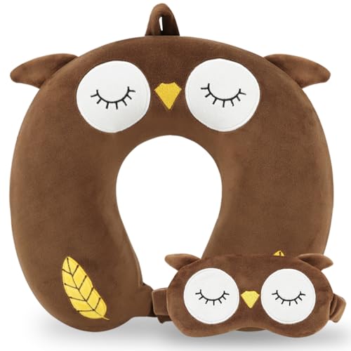 Travel Pillow, Kids Travel Pillow with Sleep Eye Mask Soft Memory Foam Kids Neck Pillow for Boys & Girls, Travel Accessories for Car Airplane Traveling - Owl - color: Owl