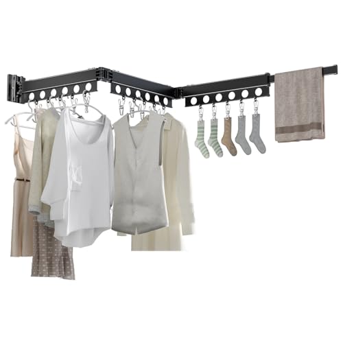 Clothes Drying Rack Foldable Wall Mounted Drying Rack 3 Fold Black-Laundry Drying Rack Durable Clothing Racks for Hanging Clothes - color: Tri-fold Black