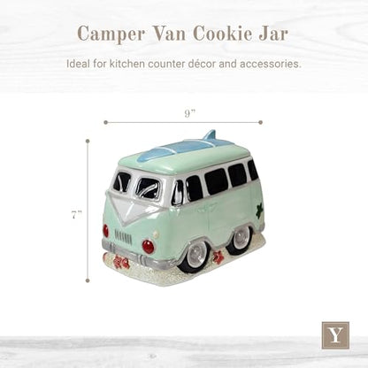 Young's Inc. Ceramic Cookie Jar - Cute Kitchen Counter Storage Canister with Lid - Perfect for Cookies, Coffee, Tea, Candy, Dog Treats, and More - Camper Van - Green, White, Blue - color: Green, White, Blue