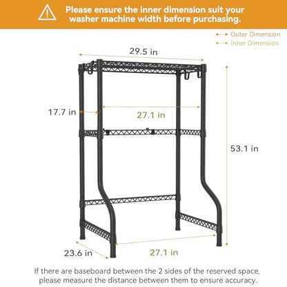 ULIFHOME U16 Upgraded Washer Dryer Stacking Rack for Narrow Laundry Room and Bathroom, Metal Over Washer and Dryer Storage Shelves for Saving Space, 29.5" W x 23.6" D x 53.1" H, Black - color: Black