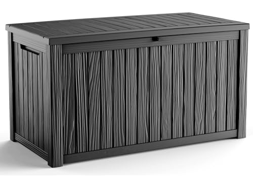 200 Gallon Outdoor Deck Box, Lockable Waterproof Outdoor Storage Boxes For Garden Tools,Indoor Cushions,Accessories Outside Storage Resin Weatherproof Container(Black) - color: Black, size: 200 Gallon