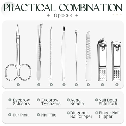 Hanaive 6 Set Manicure Set 48 Pcs Nail Clippers Pedicure Kit Gift for Fathers Day 8 in 1 Stainless Steel Grooming Kit Professional Nail Care Tools with Luxurious Travel Case for Men Women - color: Green
