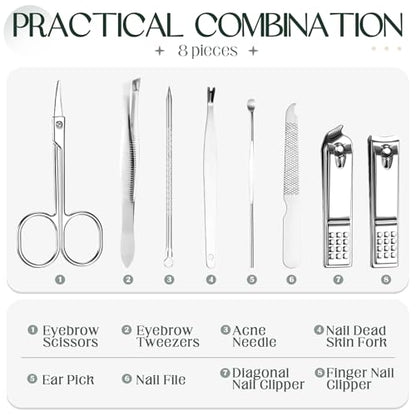 Hanaive 6 Set Manicure Set 48 Pcs Nail Clippers Pedicure Kit Gift for Fathers Day 8 in 1 Stainless Steel Grooming Kit Professional Nail Care Tools with Luxurious Travel Case for Men Women - color: Green
