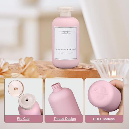 Travel Shampoo Bottle, Empty Plastic Squeeze Bottles 10oz with Flip Cap, Lotion Container for Toiletries Travel Size Shampoo and Conditioner (3 pack pink) - color: Pink, size: 10 oz