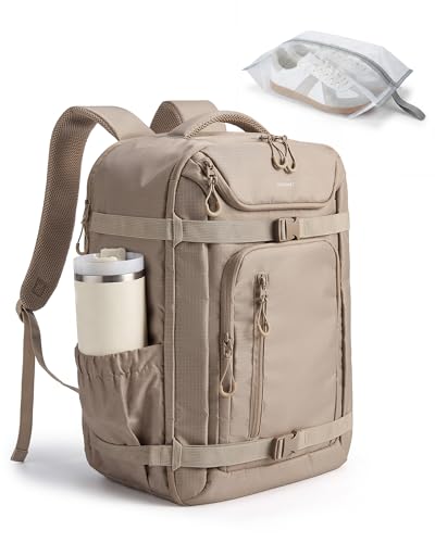 BAGSMART 35L Travel Backpack for Women & Men Fits 17-Inch Laptop, Airline Approved Carry On Backpack with Wet Pocket & Shoe Pouch, Water-Resistant Personal Item Travel Bag, Camel - color: Brown