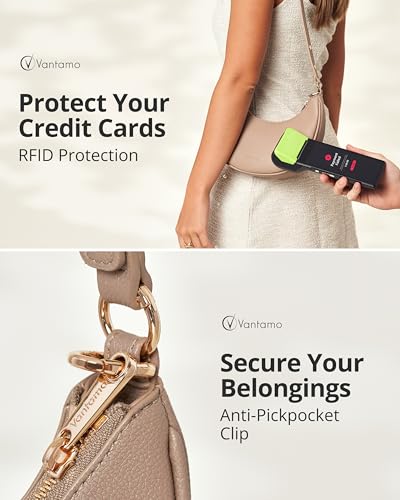 Vantamo Crescent Bags For Women with RFID Protection, Half Moon Clutch Purses for Women with Anti-Theft Clip for Extra Safety - color: Taupe