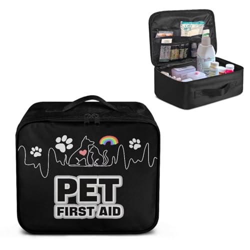 First Aid Case Empty Pet Heartbeat Pattern Veterinary Medic Bag for Animal Clinics and Pet Owners Includes Secure Zipper Compartments Breathable Mesh Panels Soft Lining Washable Material - color: Pet Heartbeat