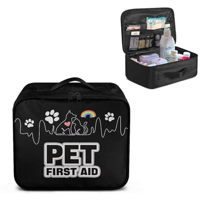 First Aid Case Empty Pet Heartbeat Pattern Veterinary Medic Bag for Animal Clinics and Pet Owners Includes Secure Zipper Compartments Breathable Mesh Panels Soft Lining Washable Material - color: Pet Heartbeat