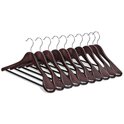 SONGMICS Extra Wide Wooden Suit Hangers, Set of 10 Clothes Hangers, Swivel Hooks, Non-Slip Bars, for Outfits, Suits, Coats, Shirts, Dresses, Mahogany UCRW050MZ01 - color: Mahogany