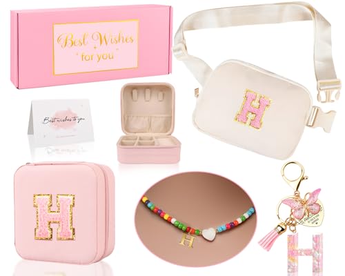 Funny Pack for Grandkids Teen Girls Gift, Birthday Gifts for 4 5 6 7 8 9 10 11 12 13 Year Old Girls, Initial Fanny Pack, Teen Girl Gift Trendy Stuff Crossbody Bag Set for Teens, Back To School, H - style: H