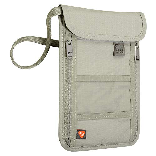 Lewis N. Clark RFID Blocking Stash Neck Wallet, Travel Pouch + Passport Holder for Women & Men, Taupe - color: Taupe