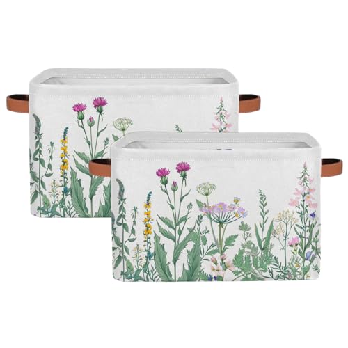 Pardick 2Pack Herbs and Wild Flowers Large Collapsible Storage Bins,Colorful Floral Decorative Canvas Fabric Storage Boxes Organizer,Rectangular Shelves Baskets Box for Home Office Nursery Closet - color: Herbs and Wild Flowers