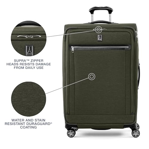Travelpro Platinum Elite Softside Expandable Checked Luggage, 8 Wheel Spinner Large Suitcase, TSA Lock, Men and Women, Pilot Green, Checked Large 29-Inch - color: Pilot Green, size: Checked-Large 29-Inch