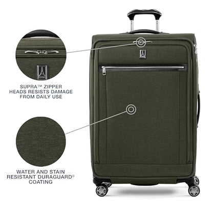 Travelpro Platinum Elite Softside Expandable Checked Luggage, 8 Wheel Spinner Large Suitcase, TSA Lock, Men and Women, Pilot Green, Checked Large 29-Inch - color: Pilot Green, size: Checked-Large 29-Inch