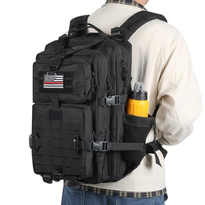 Hannibal Tactical MOLLE Assault Backpack, Tactical Backpack Military Army Camping Rucksack, 3-Day Pack Trip w/USA Flag Patch, D-Rings, Flag patch with water bottle - color: Flag Patch With Water Bottle