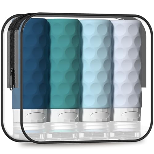 Silevoler Travel Bottles for Toiletries, 4pcs Tsa Approved 3oz Travel Size Containers, BPA Free Leak Proof Premium Silicone Bottles, Refillable Liquid Squeezable Accessories W/Toiletry Bag(Mint) - color: Mint Green