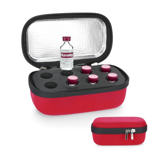 YOUSHARES Insulin Fridge Holder Storage Case Organizer, Insulin Vial Organizer Bag Fits Standard 10ml U-100 Vials, Built-in Aluminium Foil | Safe and Reliable Bottle Protector - color: Organizer_Red