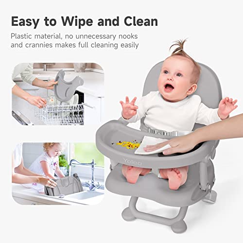 YOLEO Baby High Chair Booster Seat for Dining Table, Foldable High Chairs with Adjustable Heights, Travel Booster Seat with Removable Tray - color: Grey, size: No Cushion