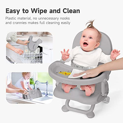 YOLEO Baby High Chair Booster Seat for Dining Table, Foldable High Chairs with Adjustable Heights, Travel Booster Seat with Removable Tray - color: Grey, size: No Cushion