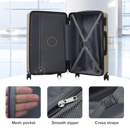 Merax Luggage Set 6 Piece,Lightweight Hardshell Suitcase with Double Spinner Wheels Handle Password Lock,14 IN Cosmetic Case 20/24/28 IN Luggages with Duffel Bag and Toiletry Bag,Khaki - color: Khaki, style: 14+20+24+28+bags