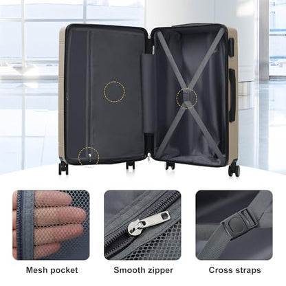 Merax Luggage Set 6 Piece,Lightweight Hardshell Suitcase with Double Spinner Wheels Handle Password Lock,14 IN Cosmetic Case 20/24/28 IN Luggages with Duffel Bag and Toiletry Bag,Khaki - color: Khaki, style: 14+20+24+28+bags