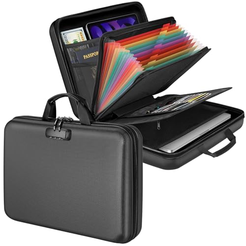 Fireproof Document Organizer Bag, 5200℉ File Organizer Safe Box, Hard Shell Document Bag with 13 Pocket Accordion File Folder - color: 2000℉-black